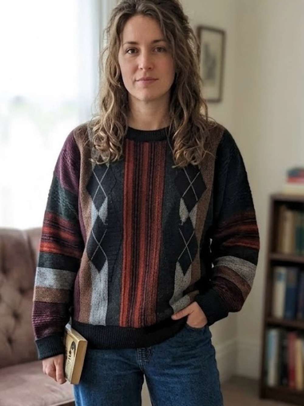 Cooper Canada Vintage 90s Coogi Style Abstract Geometric Knit Sweater Grunge
